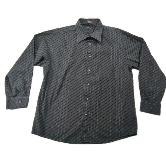 Eighty Eight Platinum Men Long Sleeve Black Stripes Pattern Button Up Shirt  XXL - Picture 1 of 4